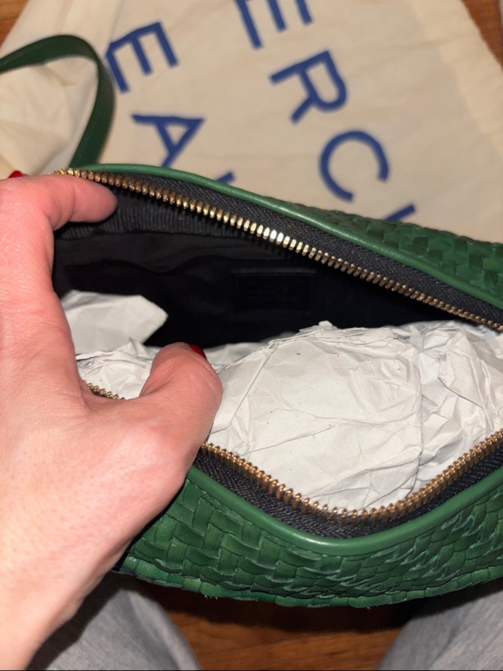 NWT Clare V Woven Leather Crossbody Camera Bag in Dark Green - Picture 7 of 8